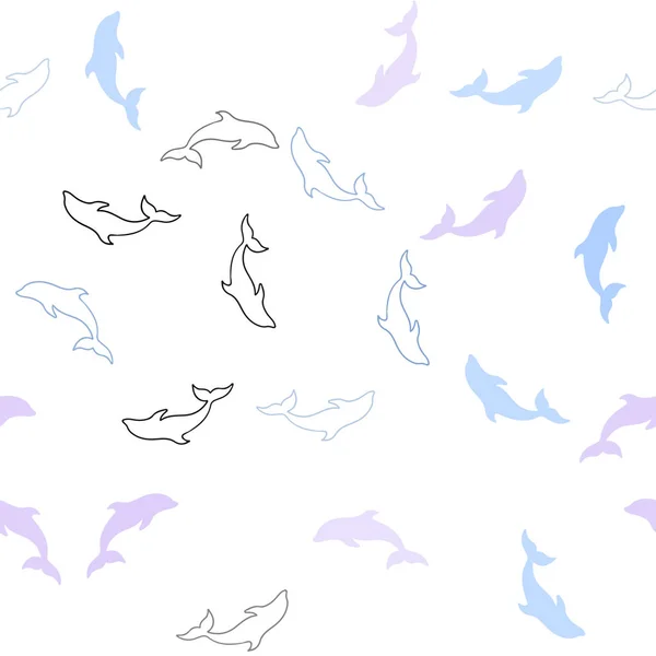 Rosa Claro Fondo Sin Costuras Vector Azul Con Delfines Ilustración — Archivo Imágenes Vectoriales