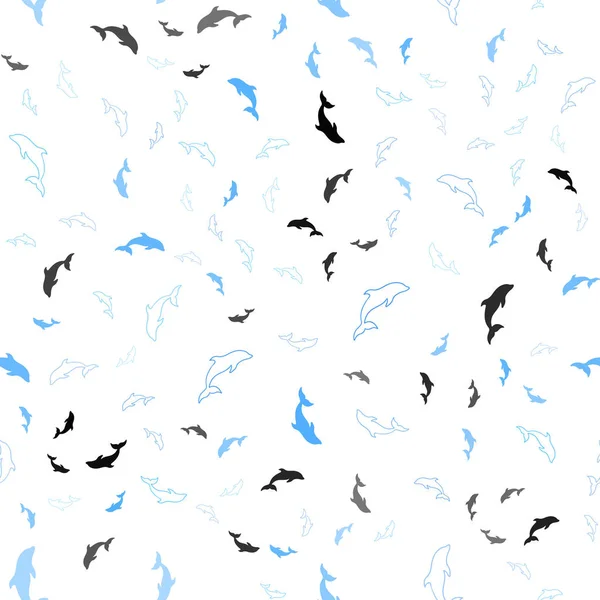 Deniz yunusları ile açık mavi vektör Dikişsiz desen. Renkli degrade deniz yunuslar Shining Illustration. Hayvanların Web siteleri için desen.