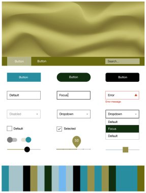 Açık mavi, yeşil vektör ui UX kiti ile çizgiler, oval. Degrade ile soyut Memphis tarzında renkli Illustration. Açılış sayfaları için kullanabileceğiniz bu şablon.