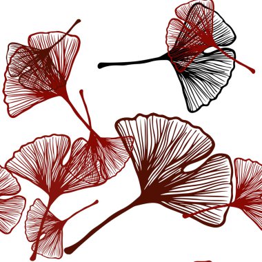 Yaprakları ile koyu kırmızı vektör Dikişsiz soyut zemin. Karalama tarzında yaprakları ile belirsiz soyut bir çizim. Tekstil, kumaş, duvar kağıtları için tasarım.