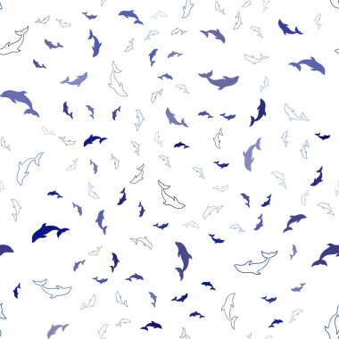 Deniz yunusları ile koyu mavi vektör Dikişsiz desen. Deniz yunusları ile doğal Illustration. Deniz broşürler için desen.