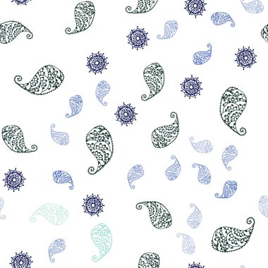 Yaprakları ve çiçekler ile açık yeşil vektör Dikişsiz Doodle desen. Yaprakları ve çiçekler ile renkli Illustration Shining. Kartvizitler, Web siteleri için şablon.