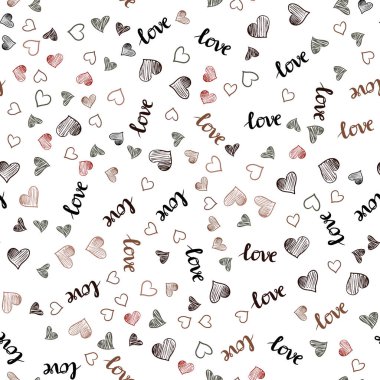 Açık yeşil, kırmızı vektör Dikişsiz desen kelime aşk sen, kalpler. Aşk kelimeleri, soyut tarzda kalpler ile Illustration. Kumaş, duvar kağıtları tasarımı için desen.