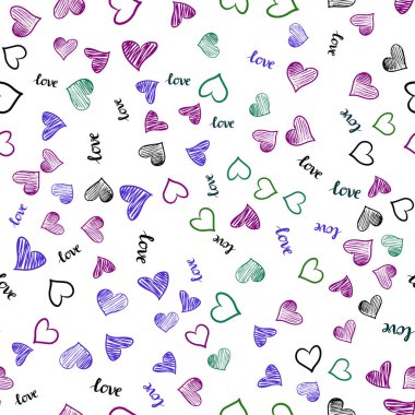Koyu Multicolor vector Dikişsiz desen cümle ile aşk seni, kalpler. Alıntı ile renkli Illustration seni seviyorum, kalpler. Kartvizitler, Web siteleri için şablon.