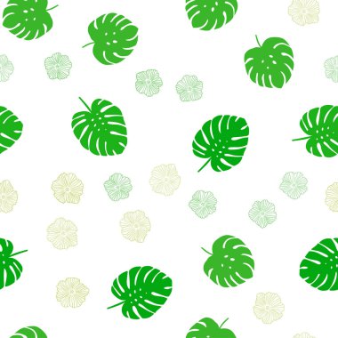 Açık yeşil, kırmızı vektör Dikişsiz Doodle desen çiçekler, yaprakları. Yaprakları ve çiçekler ile renkli Illustration Shining. Pencere jaluzi, perdeler için doku.