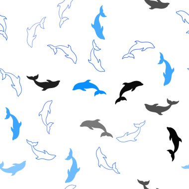 Okyanus yunusları ile açık mavi vektör Dikişsiz zemin. Deniz yunusları ile modern soyut illüstrasyon. Doğal dergiler için şablon.