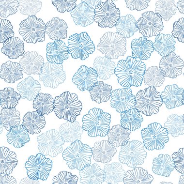 Çiçekler ile açık mavi vektör Dikişsiz Doodle desen. Beyaz arka planda çiçek dekoratif tasarım. Moda kumaş, duvar kağıtları için desen.