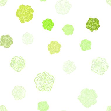 Açık yeşil, sarı vektör Dikişsiz Doodle çiçekler ile şablon. Çiçekler ile Doodle tarzında renkli Illustration. Kumaş, duvar kağıtları tasarımı için desen.