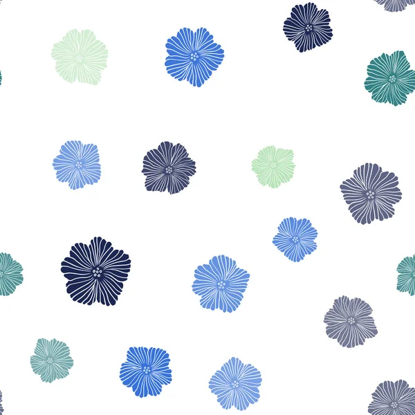 Açık mavi, yeşil vektör Dikişsiz doğal zemin çiçekler ile. Beyaz arka planda çiçek dekoratif tasarım. Moda kumaş, duvar kağıtları için desen.
