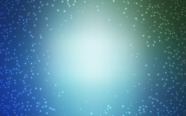 Açık mavi, gece gökyüzü yıldızlı yeşil vektör deseni. Parlak astronomik yıldızlı parlak renkli çizimler. Fütürist reklamlar ve kitapçıklar için şablon.