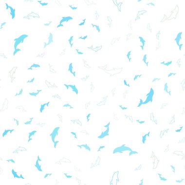 Açık mavi, yunuslarla yeşil vektör Dikişsiz doku. Renkli degrade deniz yunuslar Shining Illustration. Doğal dergiler için şablon.