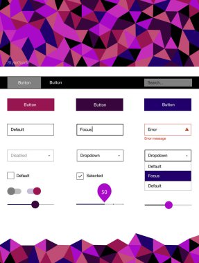 Açık pembe, poligon tarzında kırmızı vektör web ui kiti. Kendi başlığında soyut degrade üçgenler ile Web UI kiti. Bu örnek, açılış sayfanız için.
