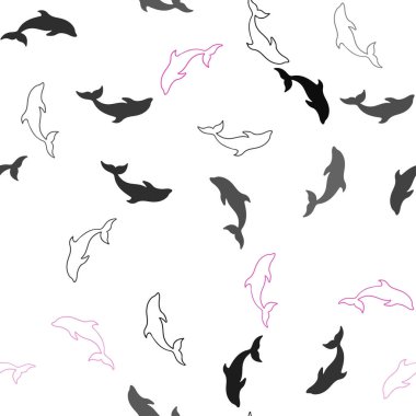 Açık pembe vektör Dikişsiz yunuslarla şablon. Beyaz arka planda izole deniz yunusları. Hayvanların Web siteleri için desen.