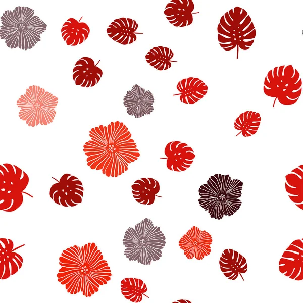 Dark Red Vector Seamless Doodle Texture Flowers Leaves Colorful Illustration — Stock Vector