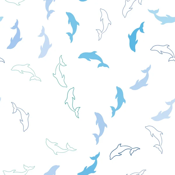 Hellblaue Grüne Vektor Nahtlose Textur Mit Delphinen Natürliche Illustration Mit — Stockvektor