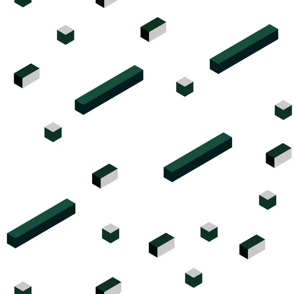 Vetor Verde Escuro Sem Costura Padrão Isométrico Estilo Quadrado Retângulos — Vetor de Stock