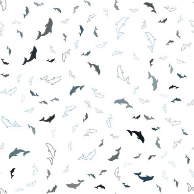 Deniz yunusları ile koyu mavi vektör Dikişsiz desen. Deniz yunusları ile doğal Illustration. Duvar kağıtları için doğal tasarım.