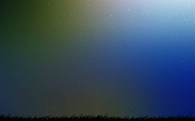 Koyu mavi, gece gökyüzü yıldızlı yeşil vektör deseni. Renkli kozmik yıldızlı soyut çizimler. Kozmik arkaplanlar için şablon.