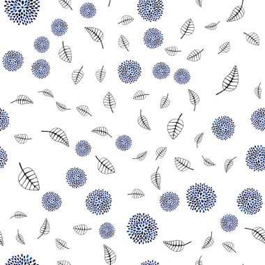 Yaprakları, çiçekleri ile Lacivert vektör dikişsiz zarif duvar kağıdı. Beyaz arka planda karalama tarzında çiçekler, yapraklar. Modaya uygun kumaş, duvar kağıtları için desen.