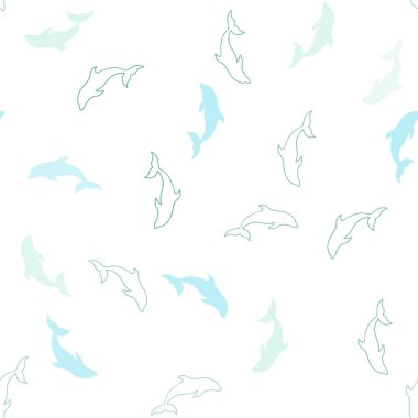 Açık Mavi, Yeşil vektör yunuslar ile sorunsuz şablon.