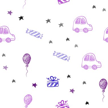 Koyu Mavi, Tatil tarzında kırmızı vektör sorunsuz zemin. Renkli bir oyuncak araba, baloon, şeker, yıldız, top ile İllüstrasyon. Tatil reklamları için tasarım.