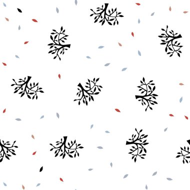 Açık Mavi, Kırmızı vektör yapraklar, dallar ile sorunsuz soyut desen. Soyut şablon üzerinde karalamalar ile İllüstrasyon. Pencere panjurları, perdeler için doku.