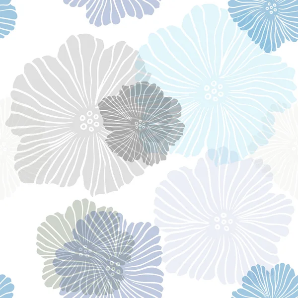 Dark BLUE vector seamless doodle background with flowers. — Stock Vector