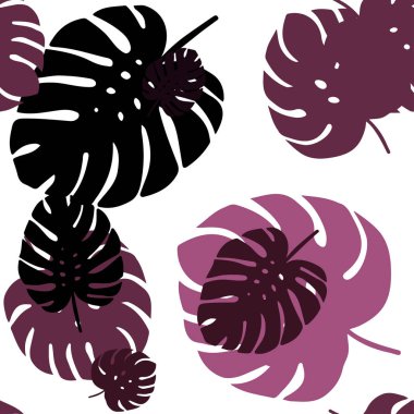 Koyu Pembe vektör yapraklar ile kesintisiz soyut desen.