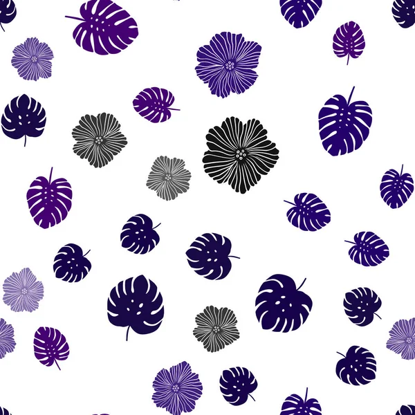 Mörkt lila vektor sömlösa elegant mönster med blommor, löv. — Stock vektor