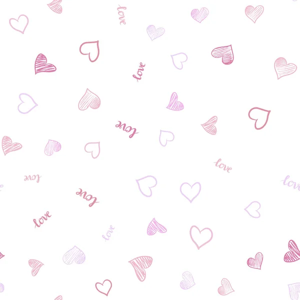 Light Pink vector seamless backdrop with phrase LOVE YOU, hearts. — Stock Vector