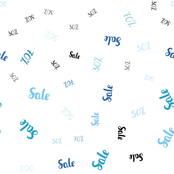 Fond sans couture vecteur bleu clair avec 30, 50, 70 % de signes de ventes . — Image vectorielle