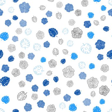 Açık Mavi vektör yaprakları, çiçekleri ile dikişsiz zarif şablon.