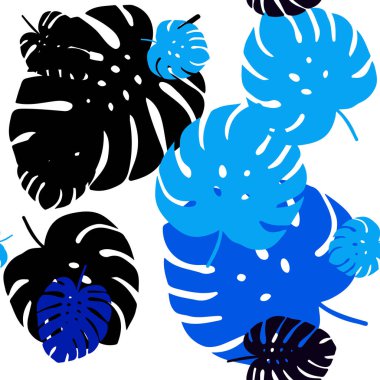 Yaprakları ile Koyu Mavi vektör dikişsiz doodle desen. Doodle tarzında yaprakları ile parlak renkli illüstrasyon. Duvar kağıdı, kumaş üreticileri için tasarım.