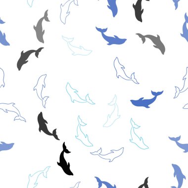 Yunuslar ile Açık Mavi vektör sorunsuz şablon. Beyaz arka planda izole edilmiş deniz yunusları. Doğal dergiler için şablon.