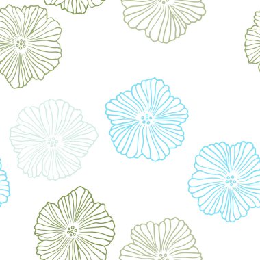 Açık Mavi, Yeşil vektör dikişsiz doodle desen çiçeklerle.