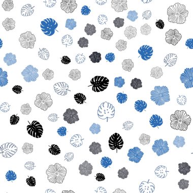 Yaprakları, çiçekleri ile Lacivert vektör sorunsuz soyut zemin.