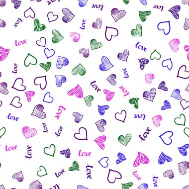 İfade Love You, kalpler ile Koyu Çok renkli vektör sorunsuz desen.