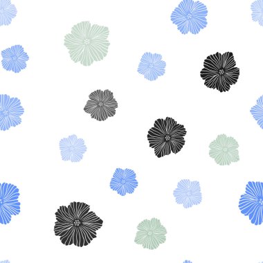 Açık Mavi, Yeşil vektör çiçeklerle dikişsiz zarif desen.