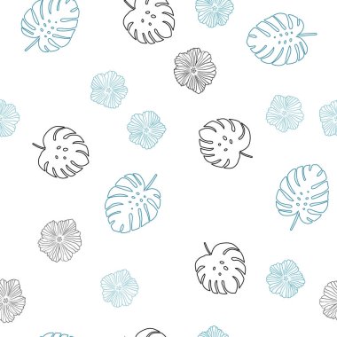 Çiçekler, yapraklar ile Açık Mavi vektör sorunsuz soyut arka plan.