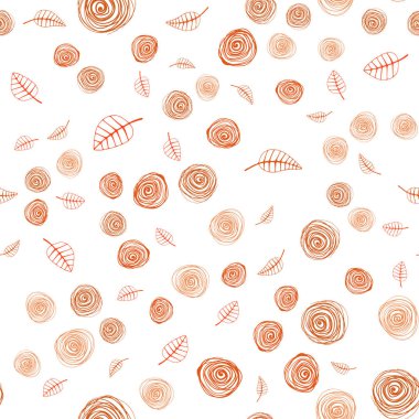 Yaprak ve çiçekler ile Açık Turuncu vektör sorunsuz doodle şablonu.