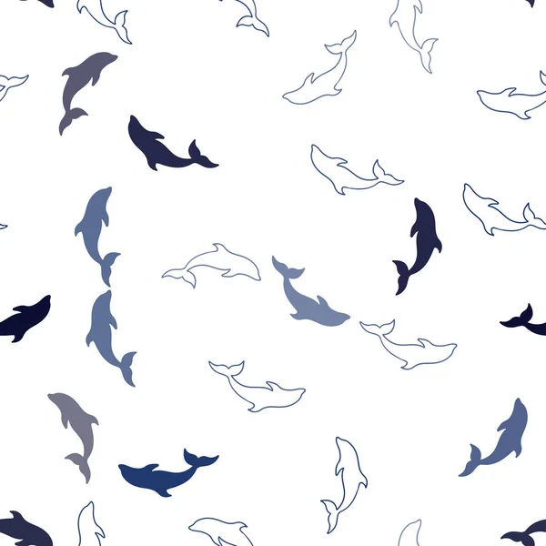 Modèle sans couture vecteur bleu foncé avec dauphins de mer . — Image vectorielle