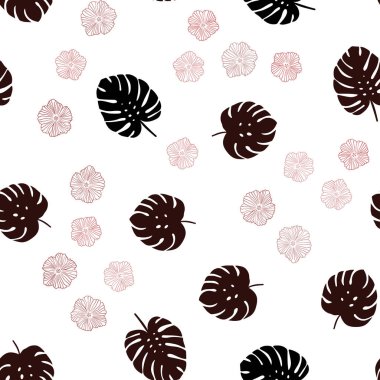 Çiçekler, yapraklar ile Koyu Kırmızı vektör dikişsiz zarif desen.