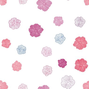 Açık Mavi, Kırmızı vektör sorunsuz doodle şablonu çiçeklerle. Beyaz arka planda kabataslak karalama çiçekleri. Kumaş tasarımı için desen, duvar kağıtları.