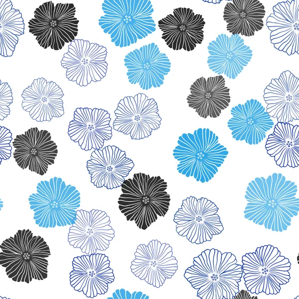Luz azul vector sin costuras doodle fondo con flores . — Vector de stock