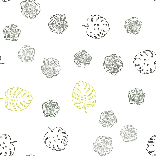 Hellgrüne Gelbe Vektor Nahtlose Kritzelkulisse Mit Blumen Blättern Bunte Illustration — Stockvektor
