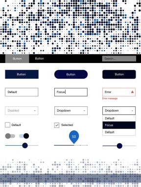 Noktalar ile Koyu Mavi vektör tasarım ui kiti. Başlığında renkli noktaile güzel ui ux kiti. Açılış sayfanız için modern şablon.