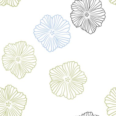 Açık Mavi, Sarı vektör kesintisiz doodle şablonu çiçeklerle.