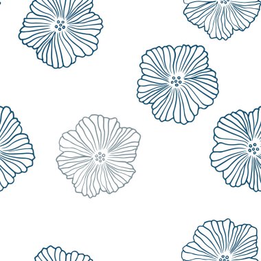 Çiçeklerle lacivert vektör dikişsiz doodle arka plan.