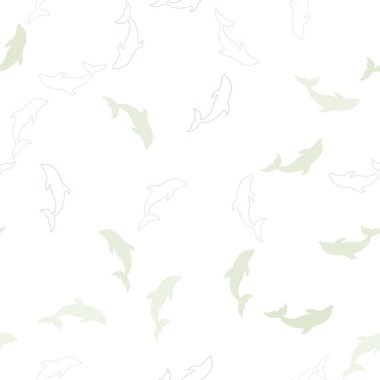 Açık Pembe, Yunuslar ile Yeşil vektör dikişsiz arka plan.