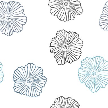 Çiçeklerle Açık Mavi vektör sorunsuz doodle şablonu.